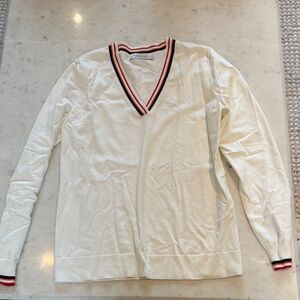 Peter Millar White V-Neck Sweater with Red and Black Trim